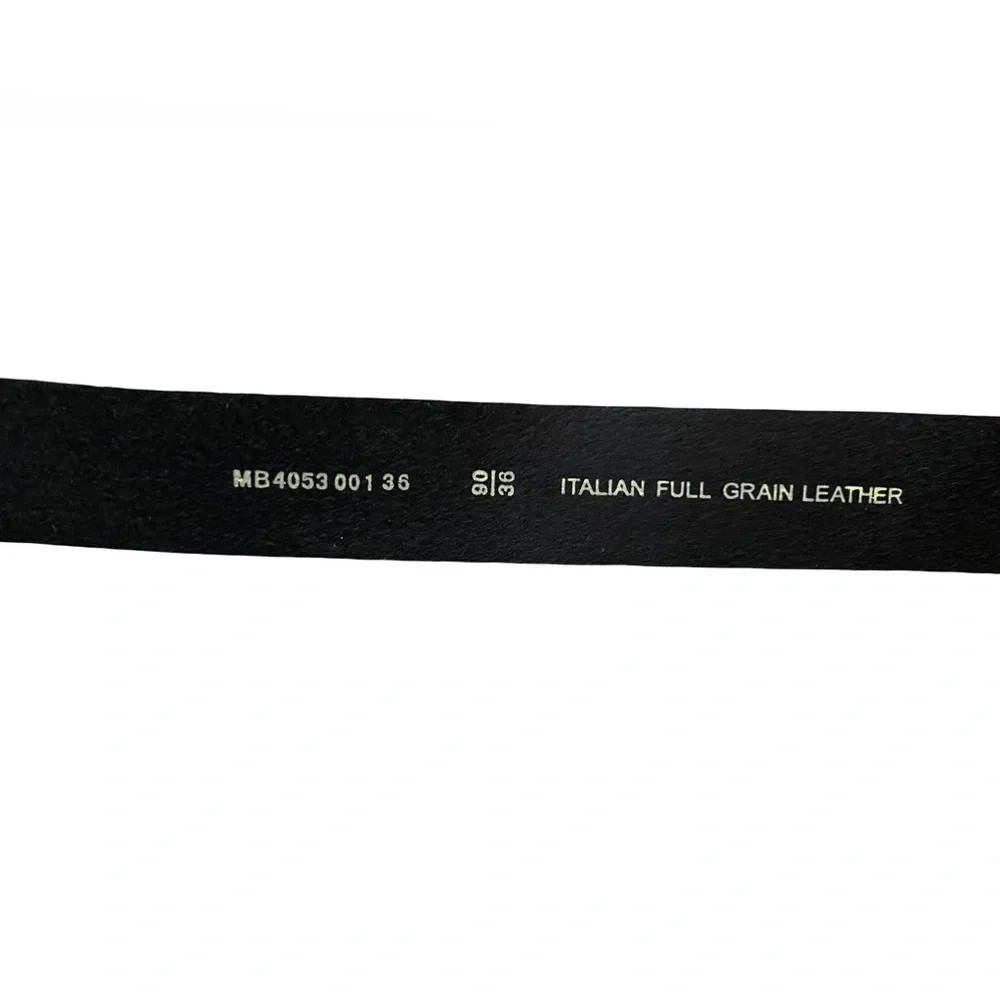 Fossil Mens Belt Black 90/36‎ Silver Tone Square Buckle Logo